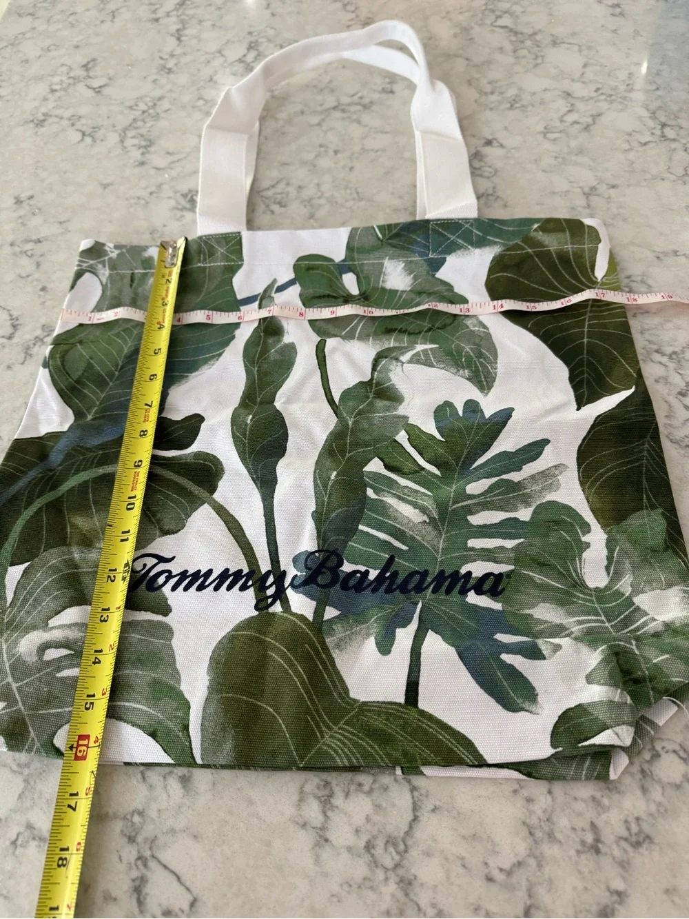 Tommy Bahama White Tote with Green Tropical Leaf Print NWT